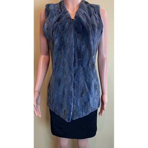 Ddegrees Womens Fur Vest Blue Gray Let Out V Neck Hip Length Greece L New